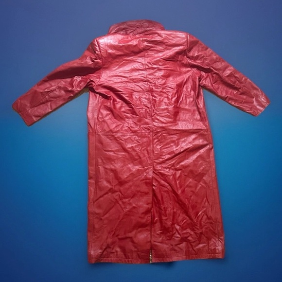 Vintage Red genuine Buttery Leather Global Identity size medium Red Trench Coat - Picture 3 of 6